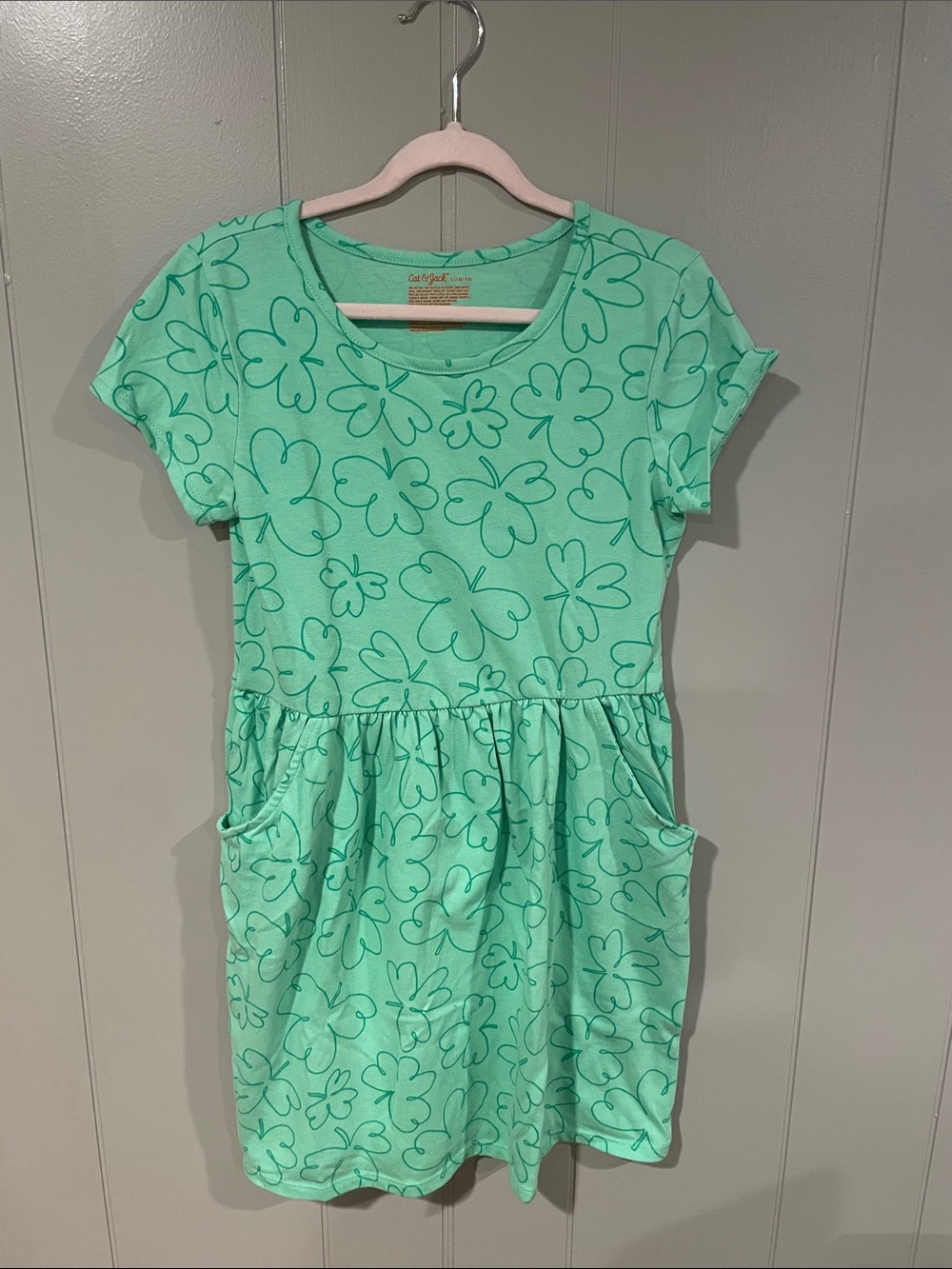 Cat & Jack Green Shamrock Pocket Dress Girls Size Large (10/12)